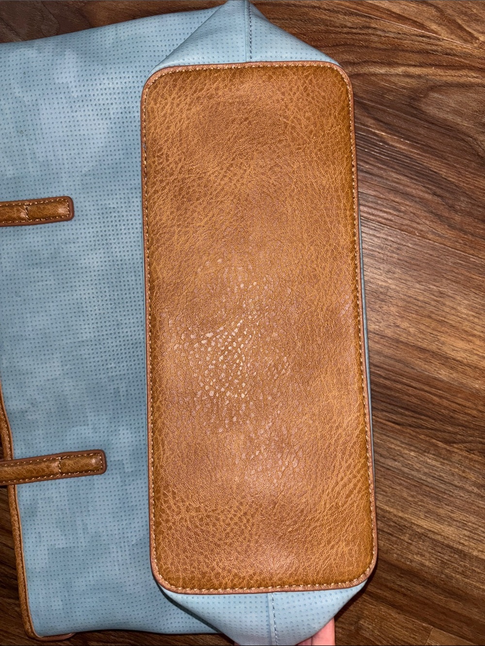 Bueno Light Blue Tote with Tan Trim and Gold Charm - Picture 5 of 5
